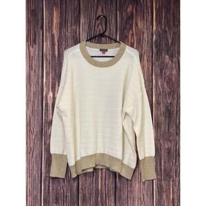 Vince Camuto Sweater Womens M Cream Gold Metallic Textured Crew Neck Pullover